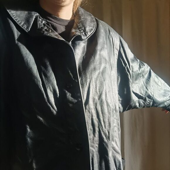 Oversized Vintage 80s 90s Black Karge Leather Jacket Bomber Moto - Picture 7 of 7